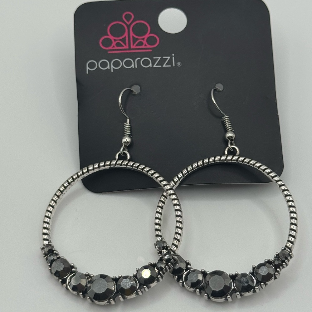 Paparazzi Silver Hoop Earrings with Rhinestones